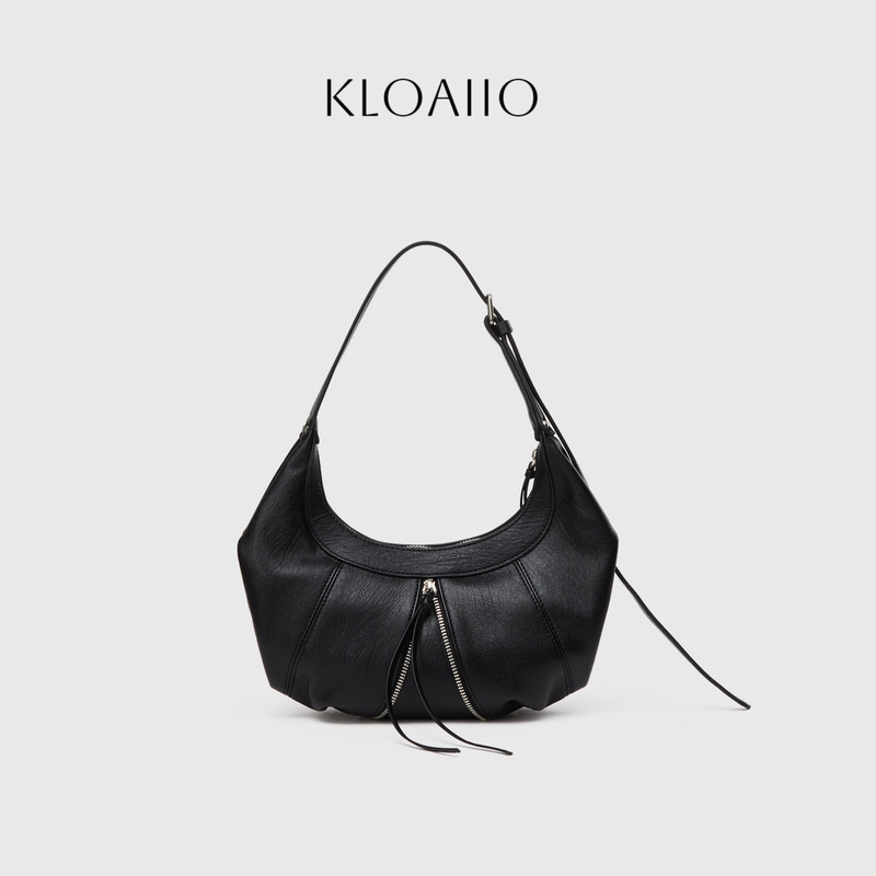 Kloaiio Original Croissant Bag Black Underarm Single Shoulder Zipper Design Tassel High-End Fashion Shoulder Bag Kloaiio Original Croissant Bag Black Underarm Single Shoulder Zipper Design Tassel High-End Fashion Shoulder Bag