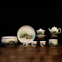 Jingdezhen hand-painted pastel Peacock series Master Cup Teapot cup teapot covered bowl pot boutique ceramic tea set