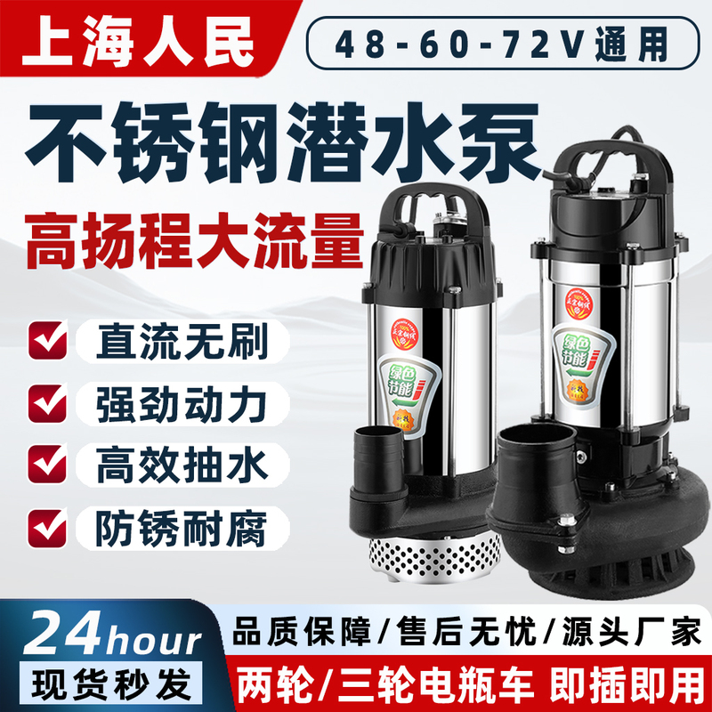 Shanghai People's Stainless Steel Dc Submersible Pump Brushless 48V60V72V Battery Car Water Pump for Home and Agricultural Field Irrigation