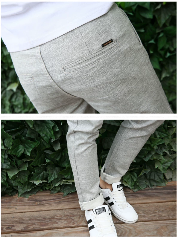 Quần jean nam thẳng nam Slim kinh doanh quần denim giản dị không co giãn thanh niên cotton và quần linen mỏng nam - Quần jean áo nam đẹp