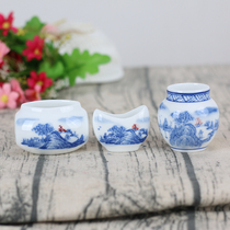 Thrush Hemp Hemp Hemp material hand-painted landscape bird food pot bird Cup bird bowl porcelain bowl Cup Jingdezhen bamboo bird cage accessories
