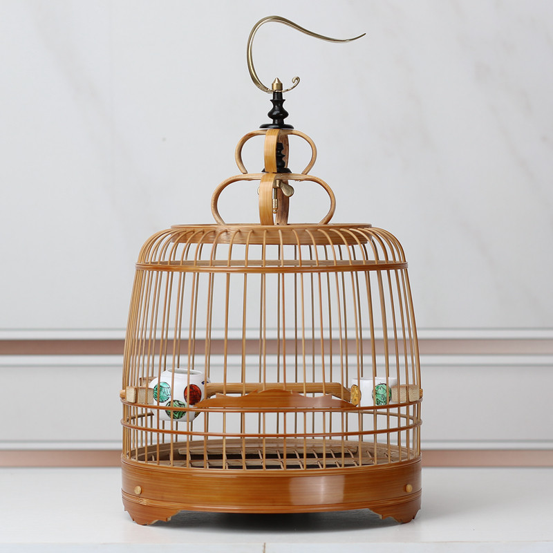 Embroidered Bamboo Bird Cage Handmade Old Bamboo Bezi Yellow Nestle Jade Bird Moon Birds Bamboo Leather Polished Living Bottom Melon Pitchers