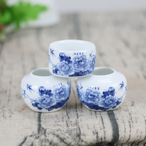 Jingdezhen Indigo chin bird Cup embroidered eye yellow finch 3 sets of high white bird food can Bird tank bird bowl bird cage accessories