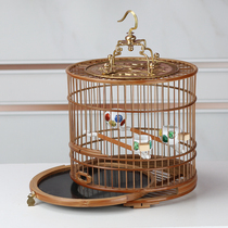 Bird cage Wenbird Indigo chin bird cage Purple Bamboo old bamboo leather polished boutique embroidered eye shell Jade Bird bird cage with drawer round cage