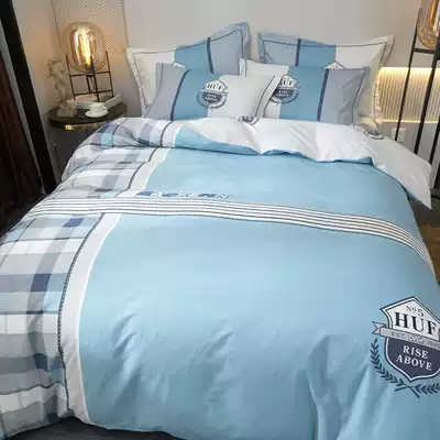 100% pure cotton four-piece simple British plaid cotton quilt cover sheets Babao striped bedding bed hats