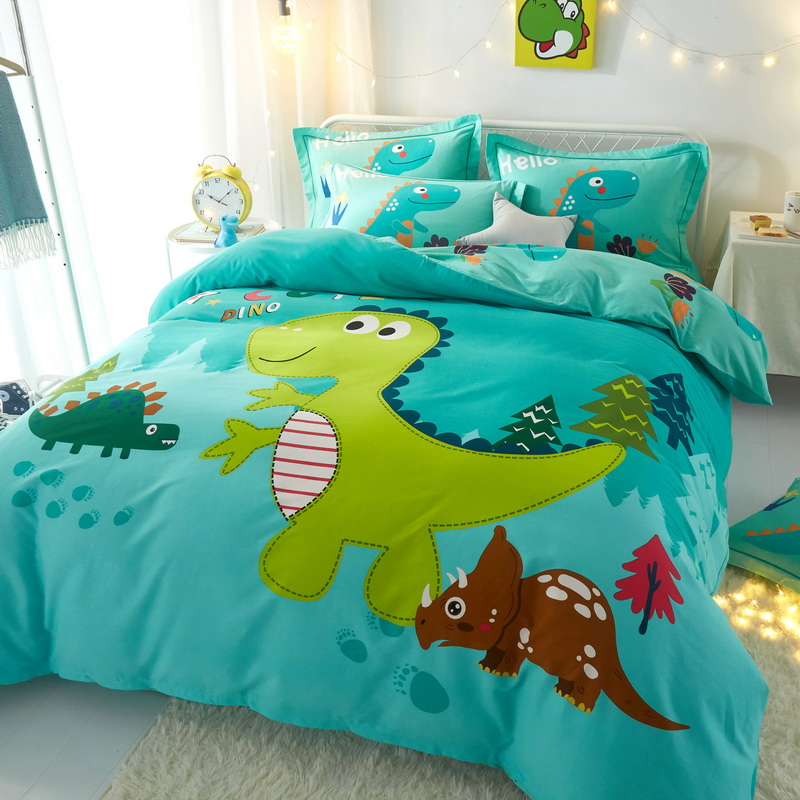 Cute cartoon dinosaur cotton sanding four-piece set of cotton bedding dormitory three-piece set of children's boys and girls bedding
