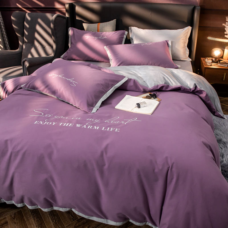 Cotton plus velvet four-piece set A-side brushed B crystal velvet single-sided quilt cover winter Nordic style plus velvet baby velvet sheets