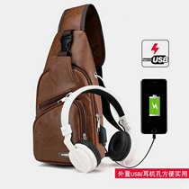 New pu mens chest bag Han version usb charging single shoulder bag slanted satchel fashion trends casual sports chest front bag