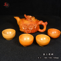 Guilin Chicken Blood Jade Maple Leaf Red Solitary Teapot Xishang Meishao Hand-carved Teapot Imperial Yellow Raw Stone Teapot