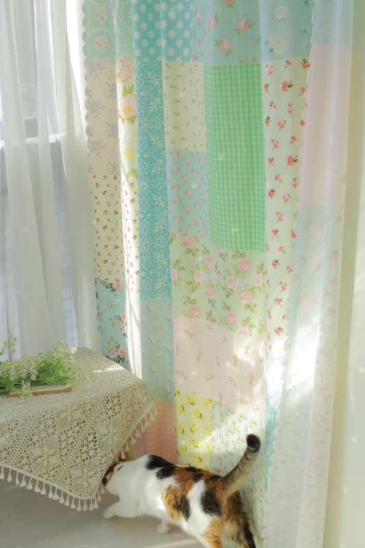 LAOSHU Forest-Style Pastoral Dopamine Floral Plaid Patchwork Fabric Decorative Patchwork Curtains