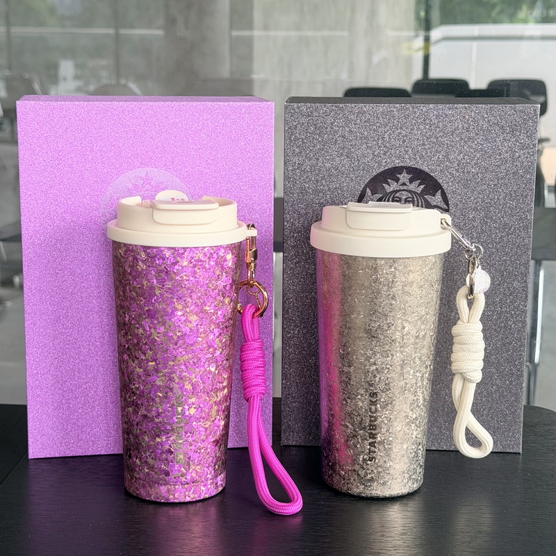 Starbucks Cup 2026 New Classic Colorful Pink Titanium Double Drinking Mouth Straw Portable Drinking Water Titanium Cup Gift Box Set