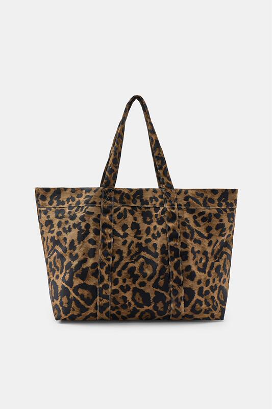July Zara Genuine Domestic Purchasing Agent 3920/242 Women's Leopard Print Twill Oversized Bag 3920242