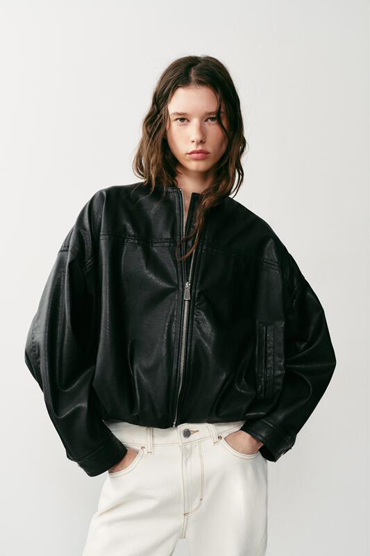 August Zara Domestic Genuine Product Purchasing Agent 3046045 Women's Leather Puff Sleeve Bomber Jacket 3046/045 August Zara Domestic Genuine Product Purchasing Agent 3046045 Women's Leather Puff Sleeve Bomber Jacket 3046/045