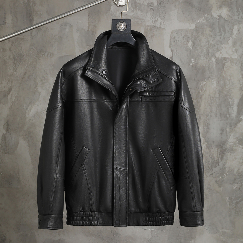 Haining Genuine Leather Jacket for Men, Sheepskin down Jacket, High-End Stylish Biker Leather Jacket, Men's Winter Thickened Coat