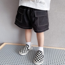 Hako Homo Tong Children Summer Shorts Pure Cotton Bright Line Solid Pocket Outside Pants Male And Female Baby Loose Broadlegged Pants