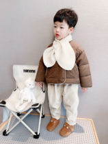 (Korean version of down clothes) Children winter warm knitted scarves small panes round collar 90 white duck suede jacket