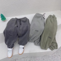 (Shake Grain Suede Pants) Childrens autumn and winter integrated suede warm loose and long pants out of trousers