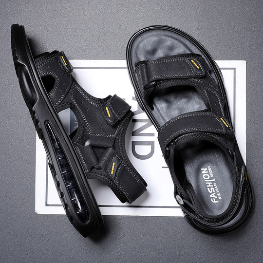 Мужская обувь, новинка 2024, модные мужские сандалии, мужские летние сандалии из натуральной кожи на мягкой подошве, повседневная пляжная обувь для мужчин