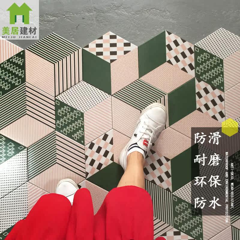 200*230 Nordic pink ink green hexagonal tiles Balcony toilet hexagonal tile tiles red floor tile tiles