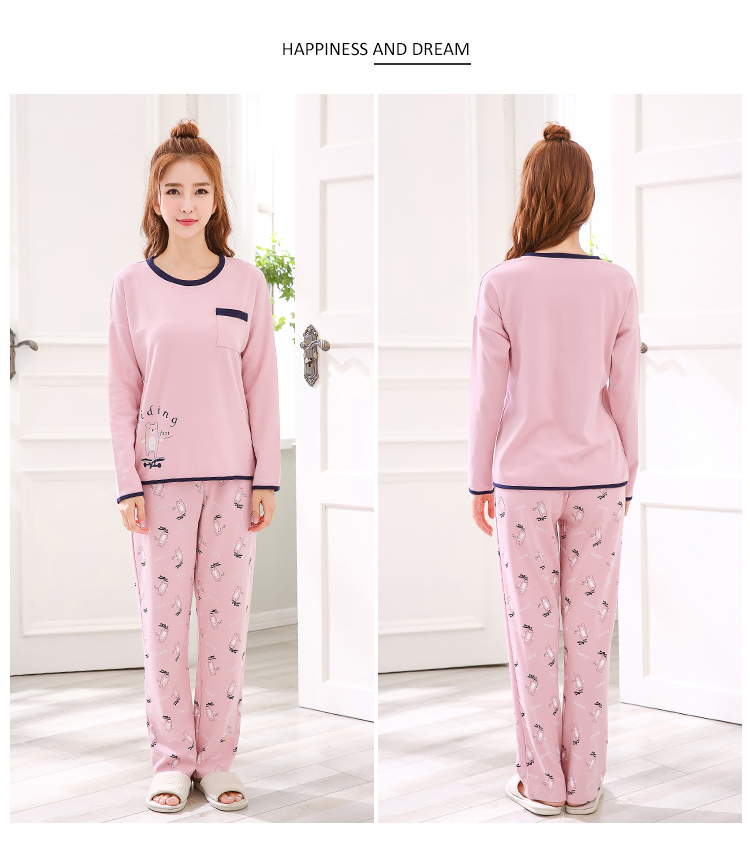 Bộ đồ ngủ mùa đông và mùa thu cho nữ cotton dài tay phiên bản Hàn Quốc của phim hoạt hình có thể mặc thể thao phục vụ nhà cỡ lớn đầm ngủ đẹp