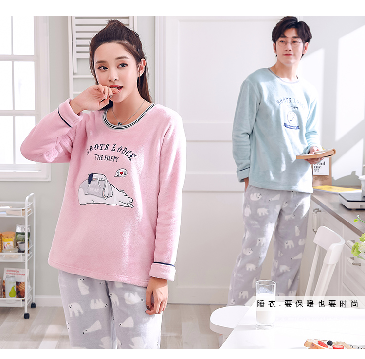Mùa đông dày lông cừu san hô vài bộ đồ ngủ mùa xuân và mùa thu Phiên bản Hàn Quốc của flannel ấm áp nam nữ dịch vụ dễ thương thời trang nữ