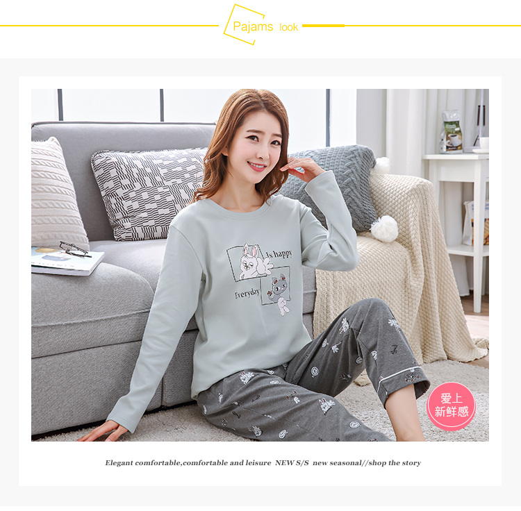 Bộ đồ ngủ mùa xuân và mùa hè cotton dài tay phiên bản Hàn Quốc của các quý cô dễ thương mùa thu và mùa đông mỏng bộ đồ cotton thương hiệu đồ ngủ cao cấp