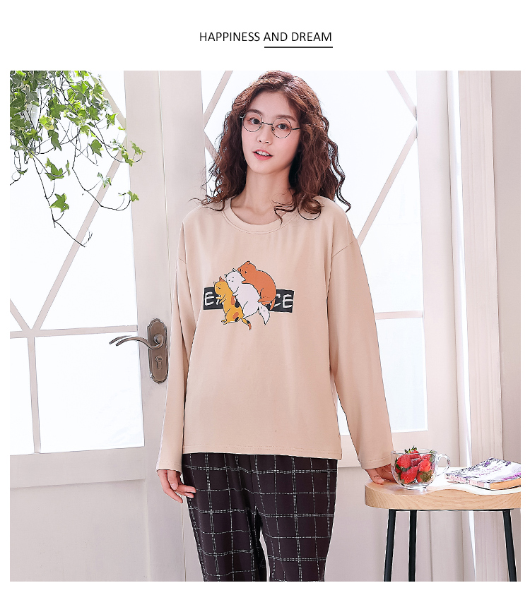Bộ đồ ngủ nữ cotton dài tay mùa xuân và mùa thu dễ thương XL dịch vụ tại nhà mùa đông phiên bản Hàn Quốc của phần mỏng có thể mặc bên ngoài bộ đồ pijama nam