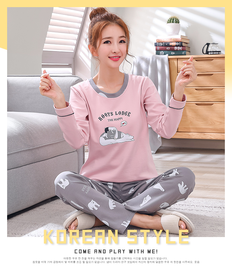 Bộ đồ ngủ mùa hè cho nữ quần dài tay cotton phù hợp với phiên bản Hàn Quốc của sinh viên tươi phục vụ tại nhà kiểu đồ bộ thun