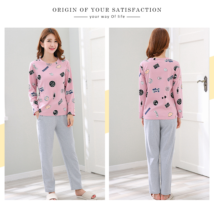 Bộ đồ ngủ đôi mùa xuân và mùa thu Áo dài tay cotton Hàn Quốc Dễ thương cho nam Dịch vụ gia đình kiểu đồ bộ