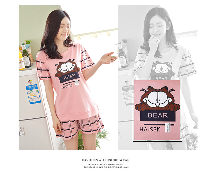 Đồ ngủ mùa hè cô gái cotton mùa xuân và mùa thu dễ thương hoạt hình nữ ngắn tay Đồ ngủ Hàn Quốc kích thước lớn phù hợp với dịch vụ nhà đồ pijama nữ