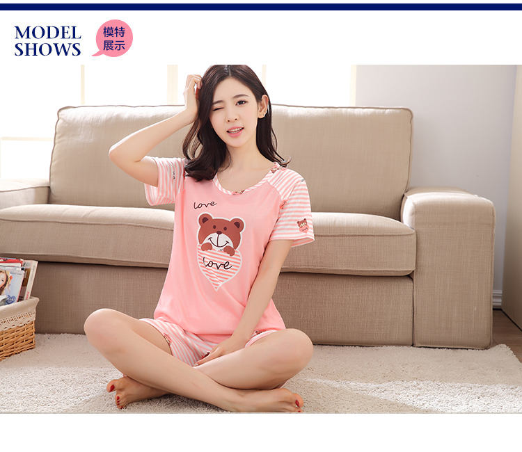 Có thể mặc cô gái đồ ngủ mùa hè phần mỏng bông ngắn- tay quần short mùa xuân và mùa thu phụ nữ bông nhà dịch vụ phù hợp với quần áo ngủ nữ mùa hè