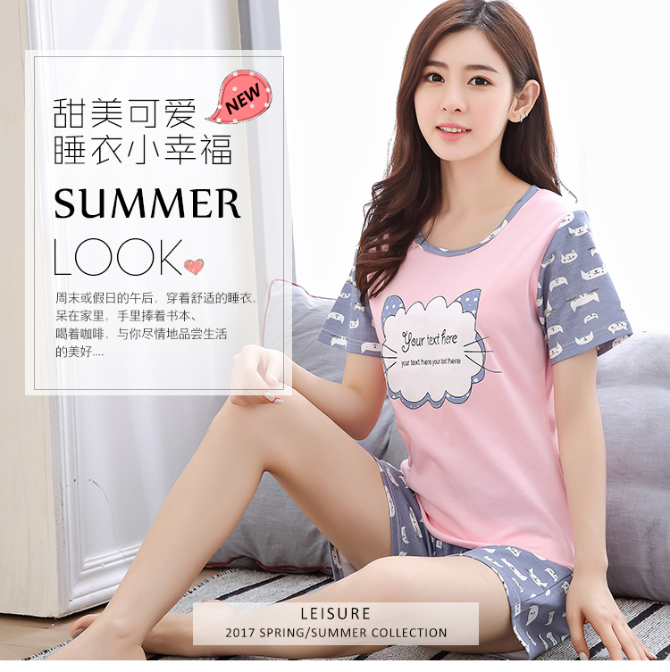 Mùa hè đồ ngủ của phụ nữ cotton ngắn tay quần short dễ thương thể thao cotton phim hoạt hình có thể mặc bên ngoài quần áo phù hợp với mùa xuân và mùa thu mô hình