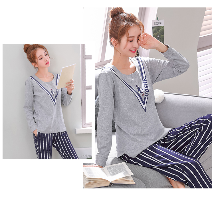 Bộ đồ ngủ mùa hè cho nữ quần dài tay cotton phù hợp với phiên bản Hàn Quốc của sinh viên tươi phục vụ tại nhà kiểu đồ bộ thun