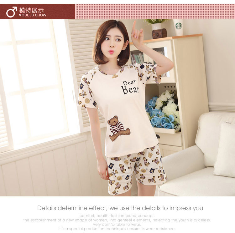 Có thể mặc cô gái đồ ngủ mùa hè phần mỏng bông ngắn- tay quần short mùa xuân và mùa thu phụ nữ bông nhà dịch vụ phù hợp với
