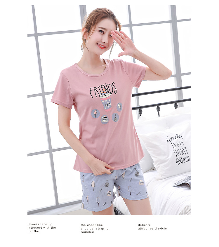 Mùa hè đồ ngủ của phụ nữ cotton ngắn tay quần short dễ thương thể thao cotton phim hoạt hình có thể mặc bên ngoài quần áo phù hợp với mùa xuân và mùa thu mô hình