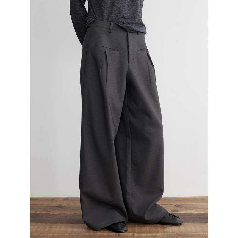 Coln Minimalist Front Pocket High-Waisted Wide-Leg Pants Autumn and Winter Drape Pleated Commuter Casual Suit Trousers Coln Minimalist Front Pocket High-Waisted Wide-Leg Pants Autumn and Winter Drape Pleated Commuter Casual Suit Trousers