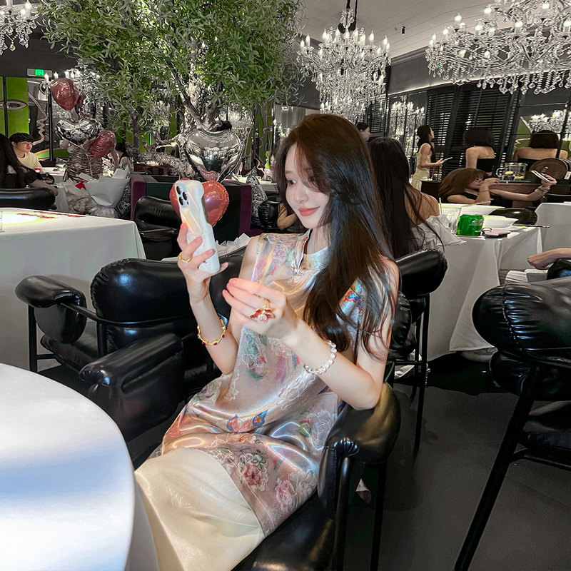 New Chinese Style Vest Dress for Women 2026 Summer Stand Collar Mid-Length Sleeveless Shirt Cheongsam Vest Dress