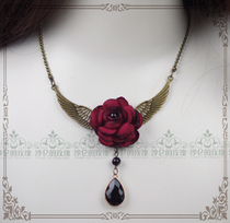 Original * Night Wings * Retro Bronze Wings Flowers Short Necklace Lock Bone Chain Gothic Lolita