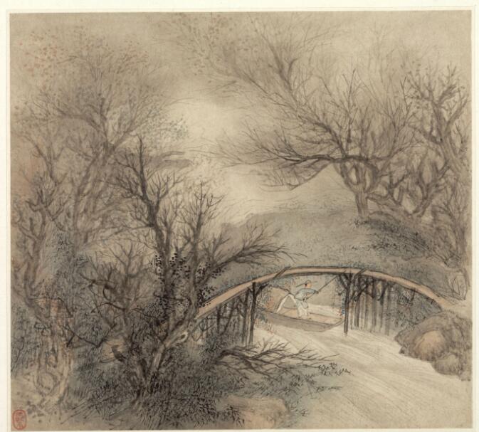 Clear Wang Gai < Deep Autumn Telescopic Rod > Ultra-high-Qing electronic picture decoration spray-drawing identification of the painting material of the country