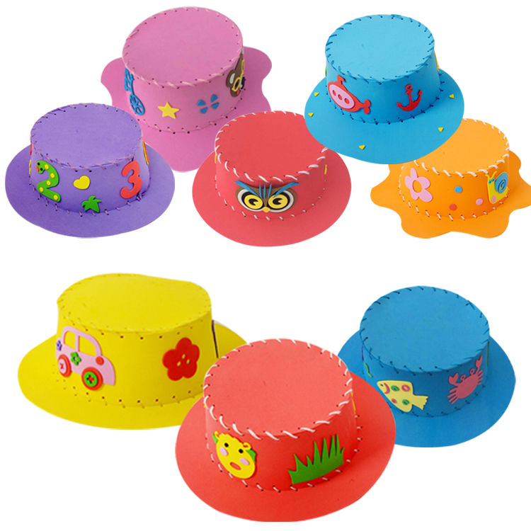 Mũ hoạt hình eva dán ba chiều vẽ tranh trẻ em handmade DIY sản xuất sáng tạo may đồ chơi giáo dục gói vật liệu bộ đồ chơi
