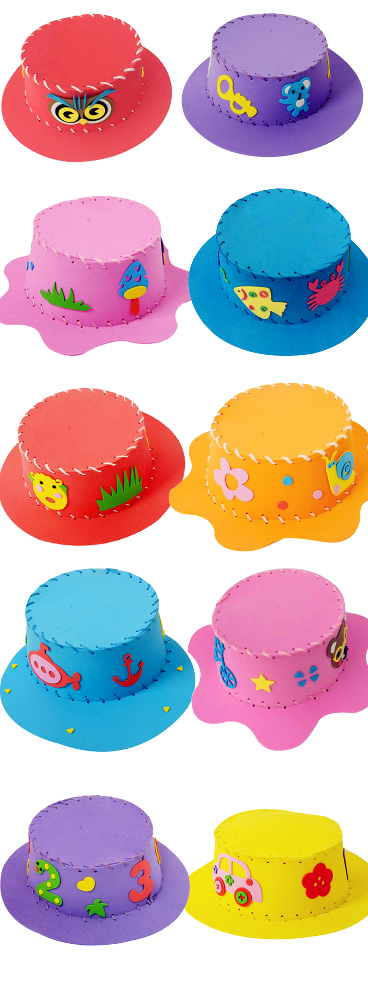 Mũ hoạt hình eva dán ba chiều vẽ tranh trẻ em handmade DIY sản xuất sáng tạo may đồ chơi giáo dục gói vật liệu bộ đồ chơi