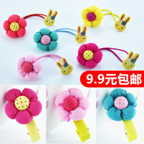 Korean version of childrens fabric five-petal flower rabbit hair rope headdress girl Liu Haijia clip little Princess side clip hair accessories