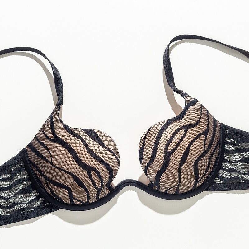 European and American U-Shaped Thin Small Breast Push-Up Intimates Sexy Glossy Stripesd Large Size Bra Women's Anti-Sagging Bra Set