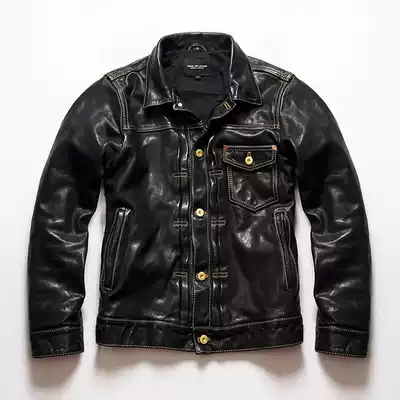 2020 new lapel motorcycle leather jacket men's leather jacket American denim horse leather division gatekeeper short jacket tide brand