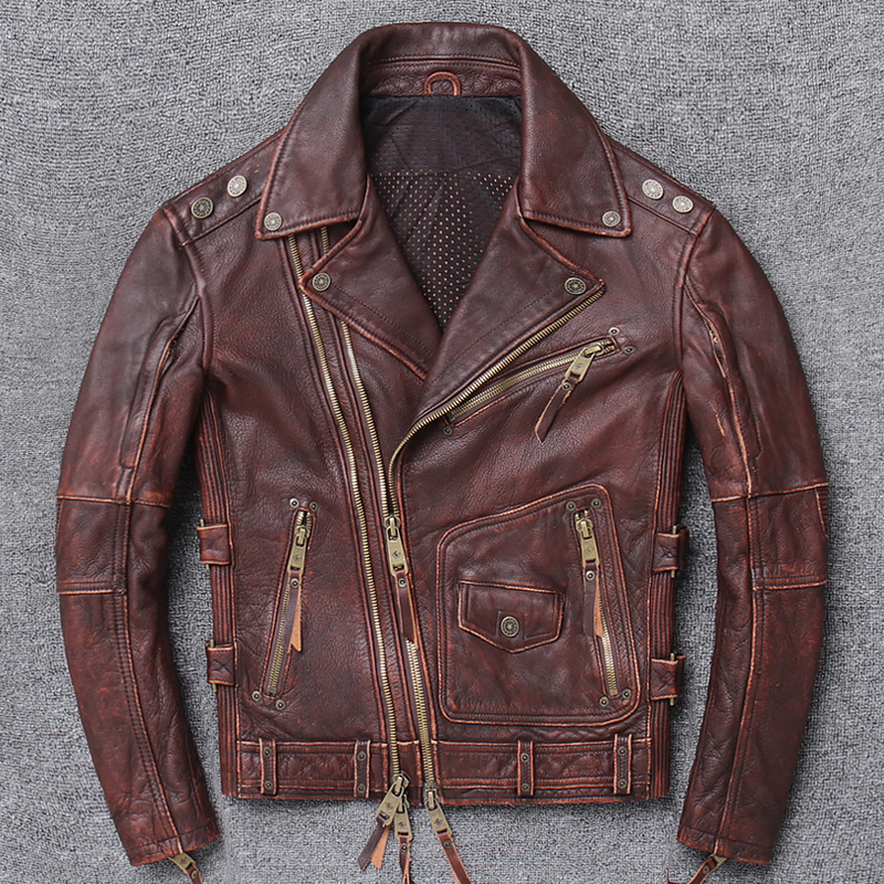 Harley genuine leather jacket men's first layer cowhide lapel oblique zipper short slim fit motorcycle riding motorcycle jacket tide