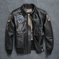 A2 Air Force Fur Coat Men Genuine Leather Head Layer Bull Leather Collar Short G1 Flying Officer leather jacket Locomotive Jacket Tide Card