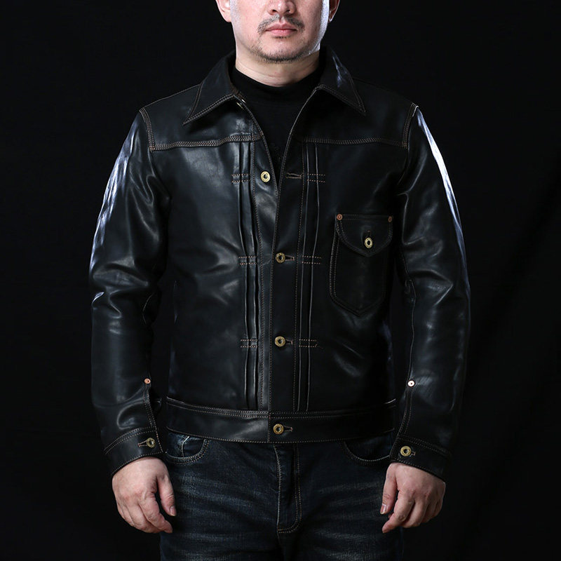 Muppi jersey male turnover short section Body Youth Day Ensemble Retro Real Leather Jacket Locomotive's Brakes Jacket Tide