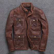 New hunting leather leather clothing male retro made of old brown head layer Bull Leather Jacket Youth Standout Locomotive Jacket Tide