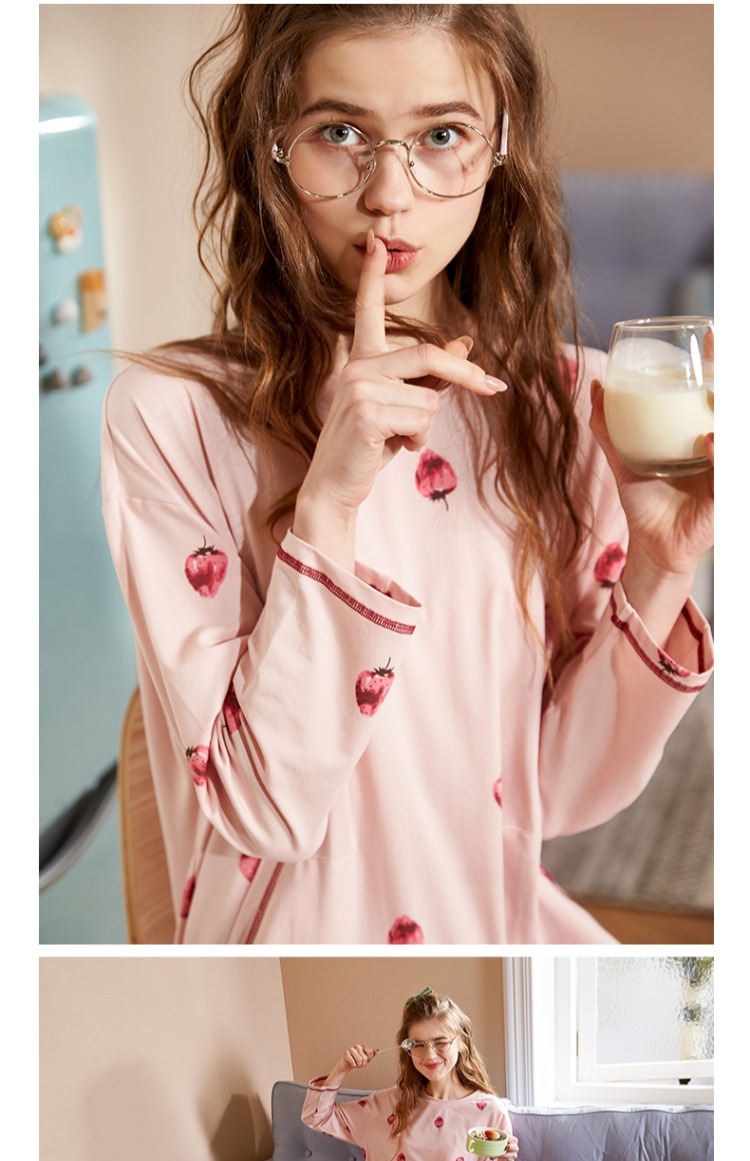 An Chi với váy ngủ nữ mùa thu ngọt ngào và đáng yêu Bộ đồ ngủ dài tay bằng cotton có kích thước lớn có thể mặc bên ngoài váy dịch vụ tại nhà nội y cao cấp
