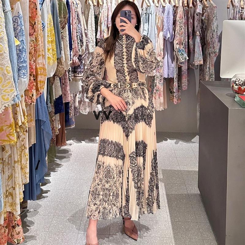 Zimmermann Genuine 24 Autumn/Winter Paisley Pattern Sun-Pleated Button-Up Shirt Top and Skirt